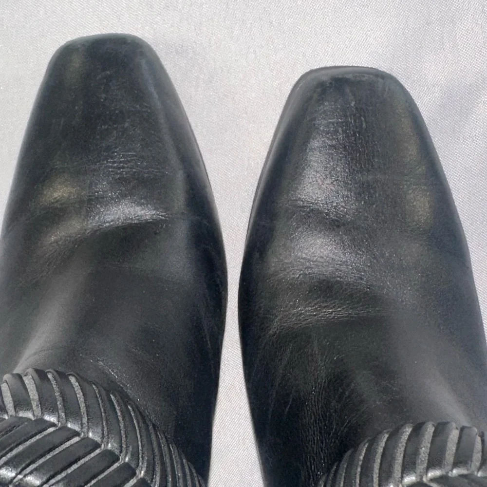 AD & DAUGHTERS Women's Size 7.5 Black Leather Declann Braided Chunky Heel Boot - Picture 8 of 15